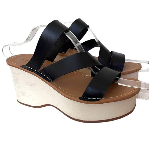 LUCKY BRAND Mimya Womens Leather Open Toe Wedge Sandals Women’s 9 Black Platform - Picture 6 of 10